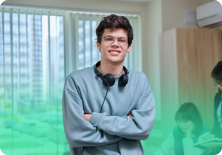 Two students discussing a project